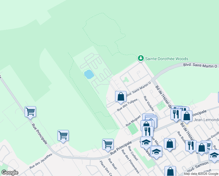 map of restaurants, bars, coffee shops, grocery stores, and more near 7775 Boulevard Saint-Martin Ouest in Laval