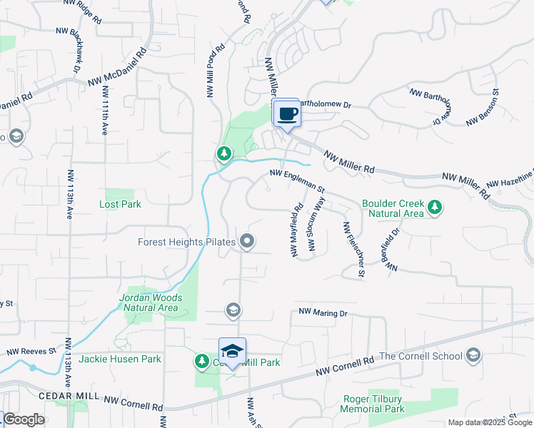 map of restaurants, bars, coffee shops, grocery stores, and more near 10323 Northwest Engleman Street in Portland