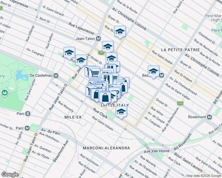 map of restaurants, bars, coffee shops, grocery stores, and more near 6772 Avenue de Gaspé in Montréal