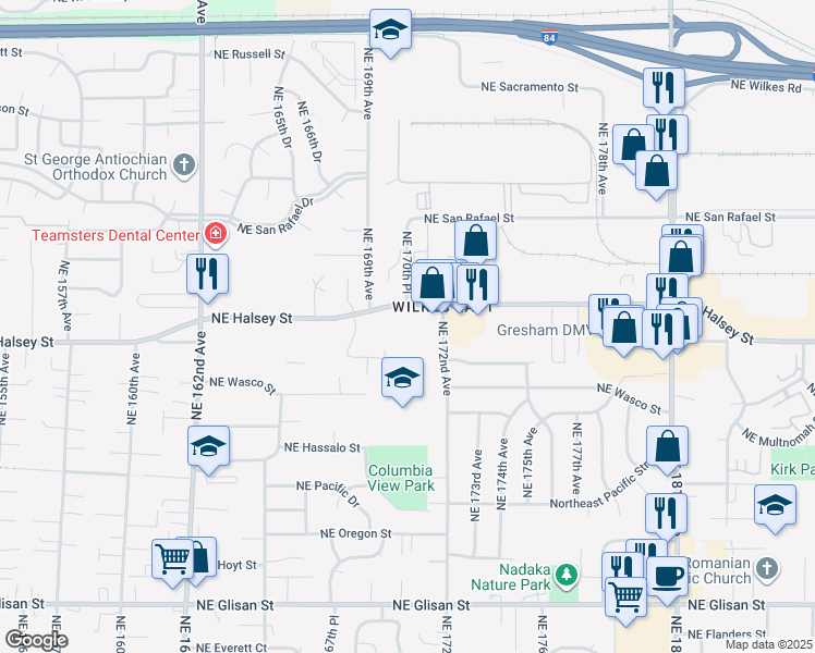 map of restaurants, bars, coffee shops, grocery stores, and more near in Gresham