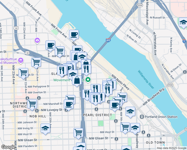 map of restaurants, bars, coffee shops, grocery stores, and more near in Portland
