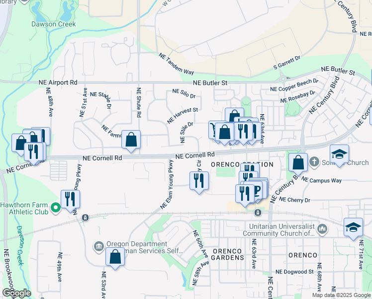 map of restaurants, bars, coffee shops, grocery stores, and more near 5964 Northeast Haystack Street in Hillsboro