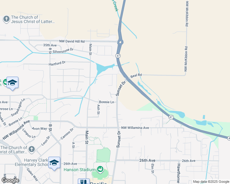 map of restaurants, bars, coffee shops, grocery stores, and more near 3204 Sunset Drive in Forest Grove