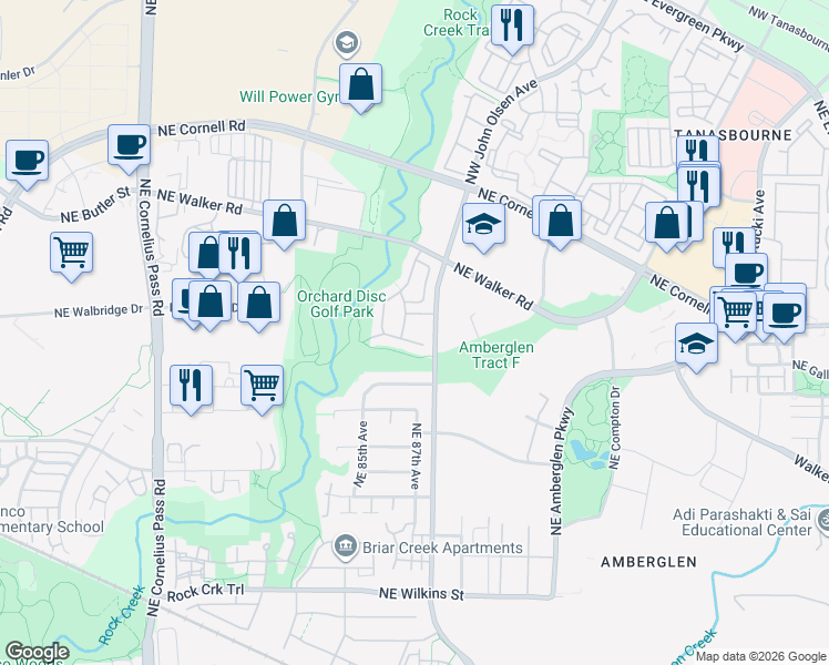 map of restaurants, bars, coffee shops, grocery stores, and more near 1990 Northeast Cadbury Avenue in Beaverton