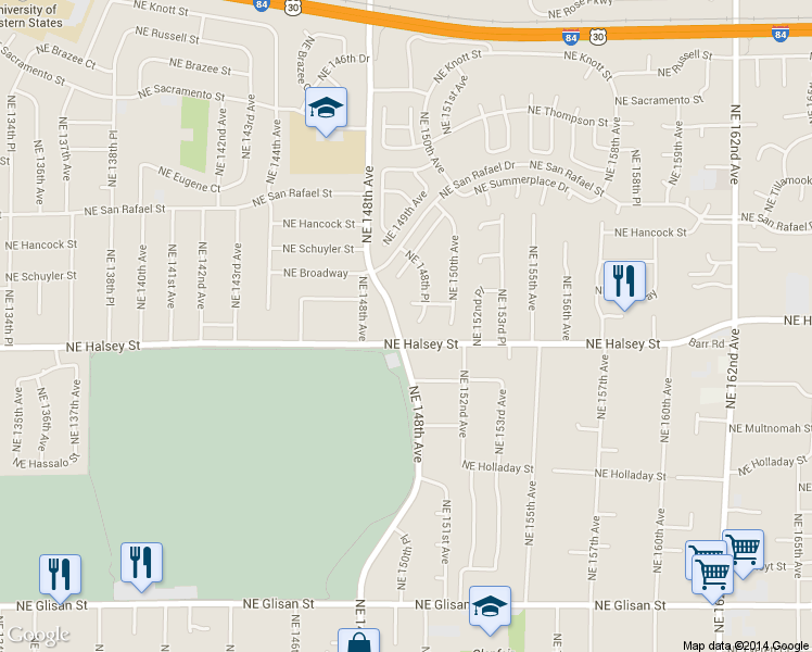 map of restaurants, bars, coffee shops, grocery stores, and more near 1513 NE 148th Pl in Portland