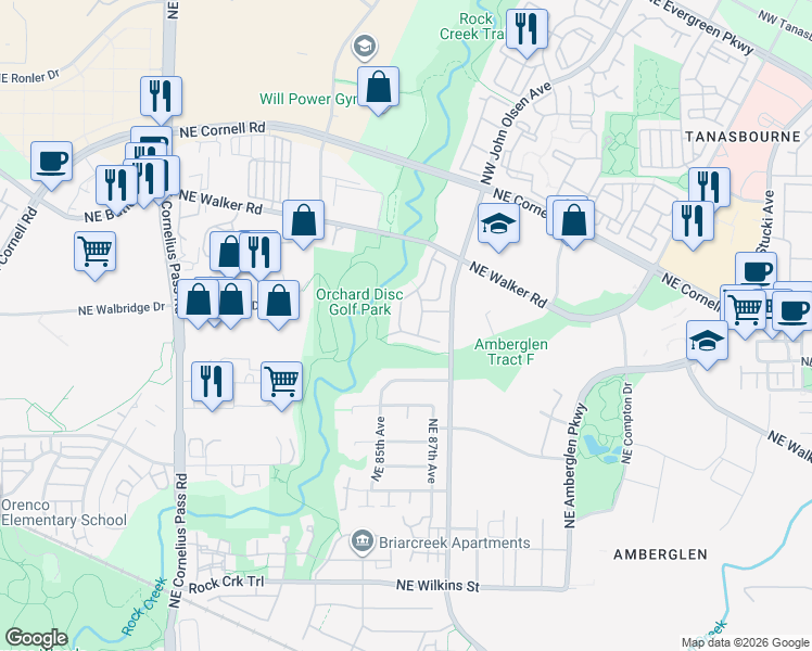 map of restaurants, bars, coffee shops, grocery stores, and more near 2003 Northeast Cadbury Avenue in Beaverton