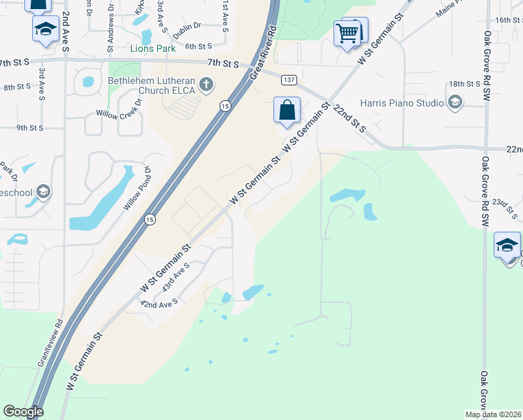map of restaurants, bars, coffee shops, grocery stores, and more near 2436 40th Avenue South in St. Cloud