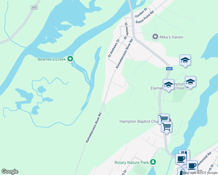 map of restaurants, bars, coffee shops, grocery stores, and more near 388 Kennebecasis River Road in Hampton