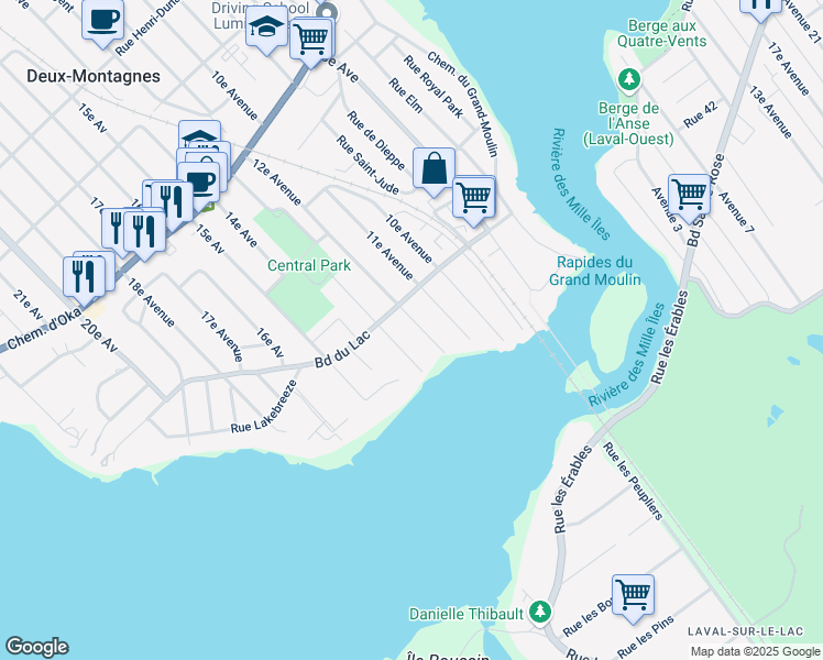 map of restaurants, bars, coffee shops, grocery stores, and more near 40 12e Avenue in Deux-Montagnes