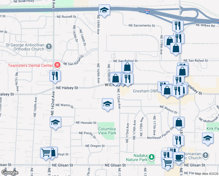 map of restaurants, bars, coffee shops, grocery stores, and more near in Gresham