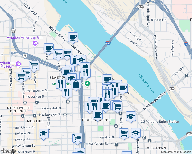 map of restaurants, bars, coffee shops, grocery stores, and more near in Portland