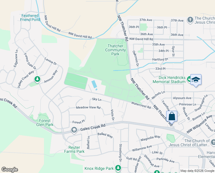 map of restaurants, bars, coffee shops, grocery stores, and more near 3270 Misty Lane in Forest Grove