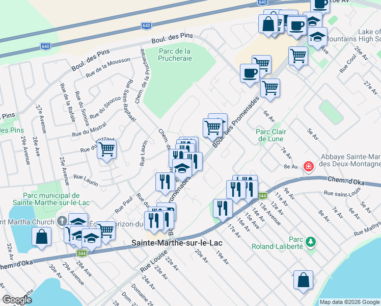 map of restaurants, bars, coffee shops, grocery stores, and more near 219 Rue de la Tourbière in Sainte-Marthe-sur-le-Lac