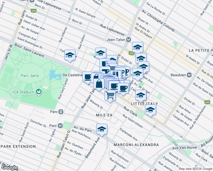 map of restaurants, bars, coffee shops, grocery stores, and more near 1 Avenue Shamrock in Montrã©Al