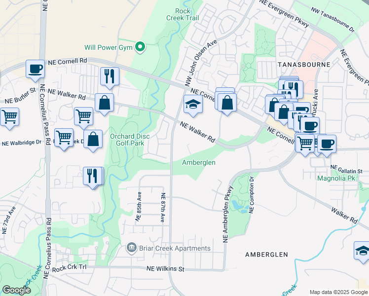 map of restaurants, bars, coffee shops, grocery stores, and more near 20450 Northwest Amberwood Drive in Hillsboro