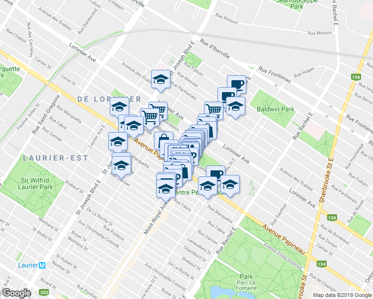 map of restaurants, bars, coffee shops, grocery stores, and more near 4554 Rue Chabot in Montréal