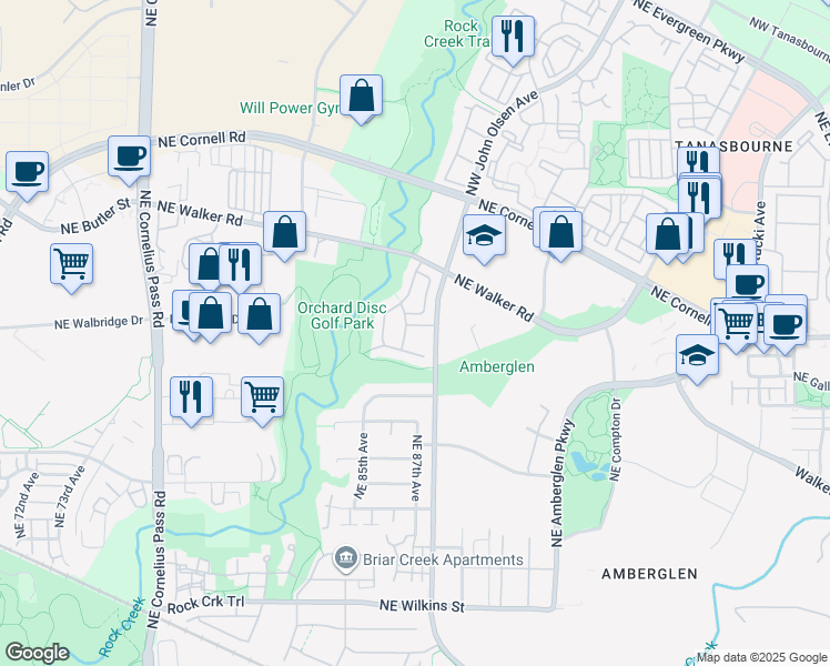 map of restaurants, bars, coffee shops, grocery stores, and more near 1990 Northeast Cadbury Avenue in Beaverton