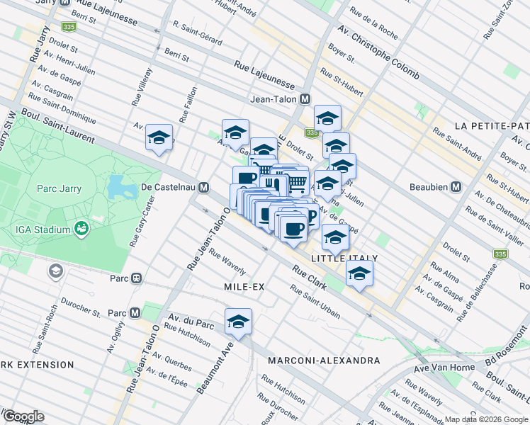 map of restaurants, bars, coffee shops, grocery stores, and more near in Montreal