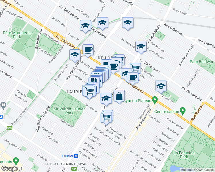 map of restaurants, bars, coffee shops, grocery stores, and more near 5069 Rue Fabre in Montréal