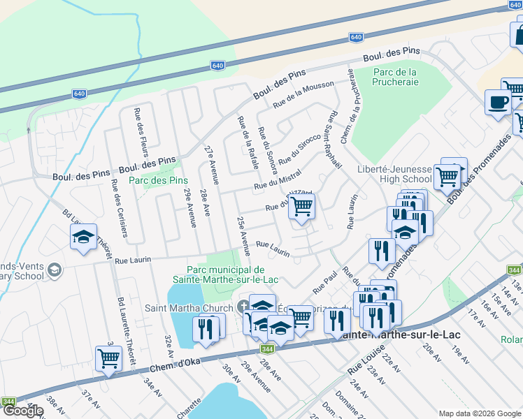 map of restaurants, bars, coffee shops, grocery stores, and more near 3084 Rue du Blizzard in Sainte-Marthe-sur-le-Lac