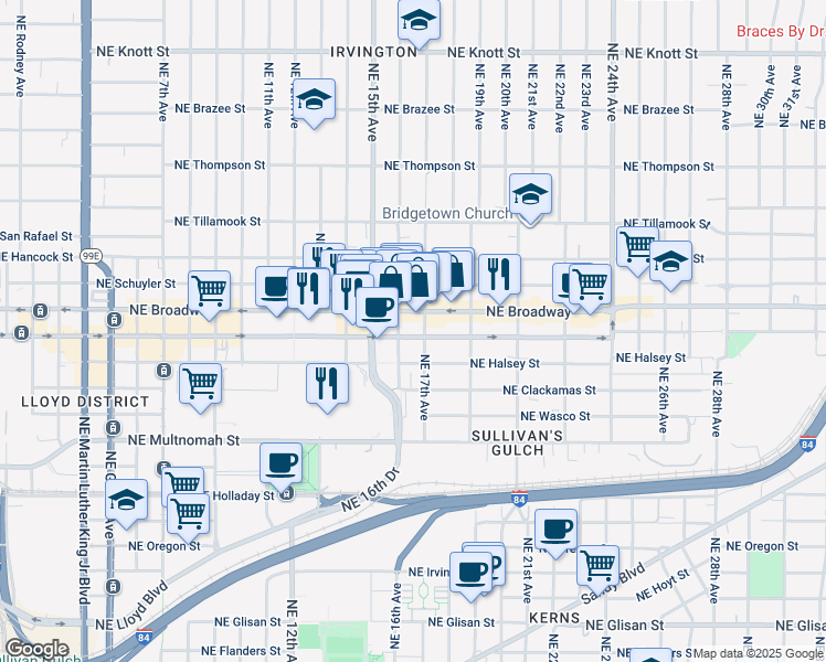 map of restaurants, bars, coffee shops, grocery stores, and more near in Portland