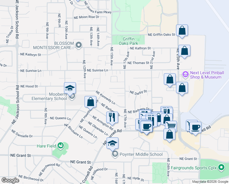 map of restaurants, bars, coffee shops, grocery stores, and more near 1283 Northeast 17th Avenue in Hillsboro
