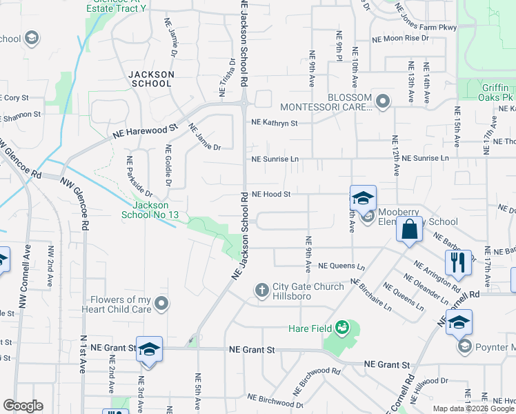 map of restaurants, bars, coffee shops, grocery stores, and more near 707 Northeast Baldwin Street in Hillsboro