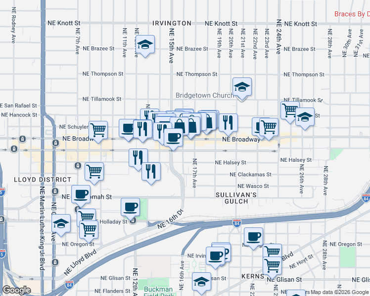 map of restaurants, bars, coffee shops, grocery stores, and more near in Portland