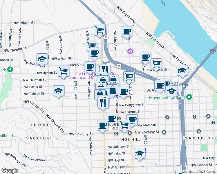 map of restaurants, bars, coffee shops, grocery stores, and more near 1536 Northwest 23rd Avenue in Portland