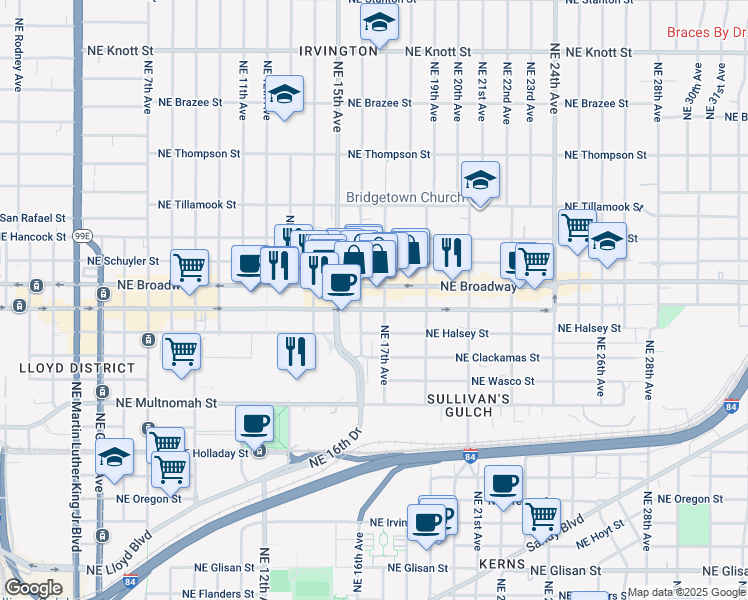 map of restaurants, bars, coffee shops, grocery stores, and more near in Portland