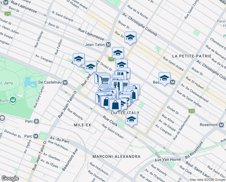 map of restaurants, bars, coffee shops, grocery stores, and more near 6900 Avenue de Gaspé in Montréal