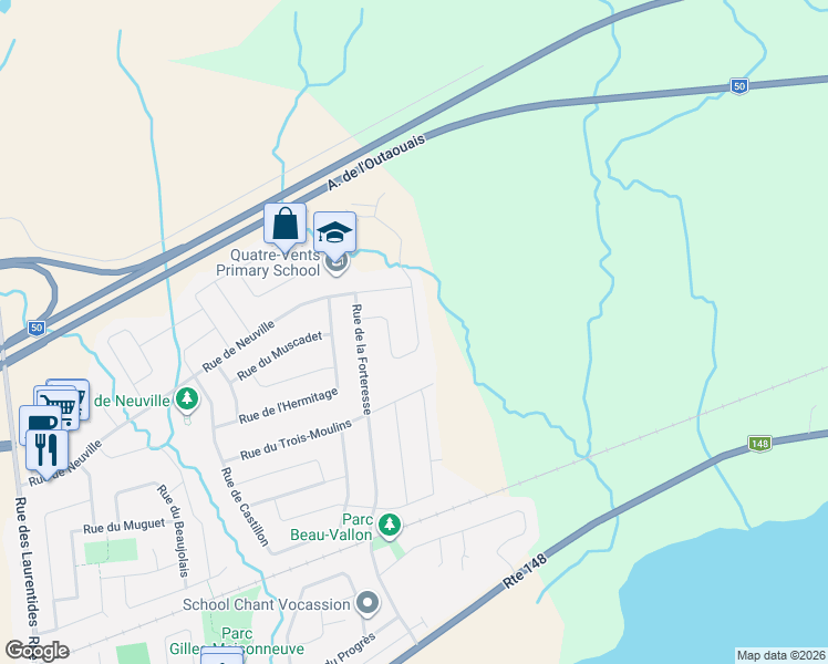 map of restaurants, bars, coffee shops, grocery stores, and more near 269 Rue du Petit-Village in Gatineau