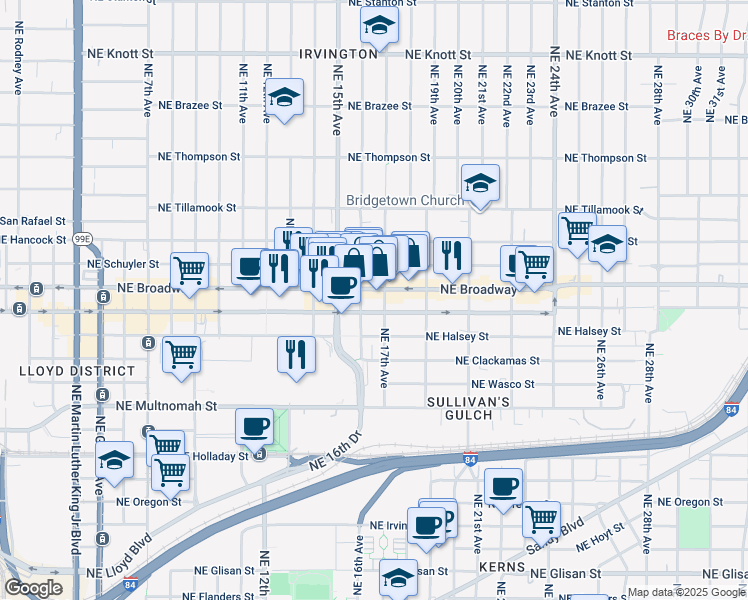 map of restaurants, bars, coffee shops, grocery stores, and more near in Portland