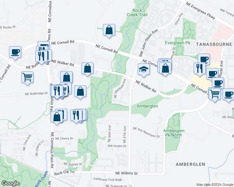 map of restaurants, bars, coffee shops, grocery stores, and more near 2003 Northeast Cadbury Avenue in Beaverton