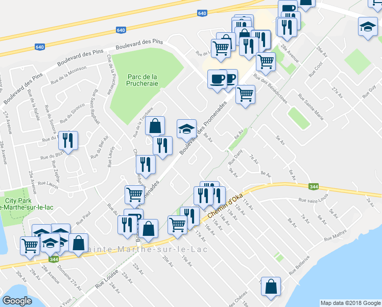 map of restaurants, bars, coffee shops, grocery stores, and more near 2919 Rue des Cèdres in Sainte-Marthe-sur-le-Lac