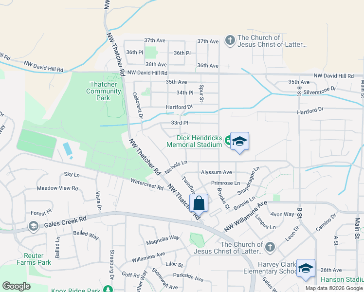 map of restaurants, bars, coffee shops, grocery stores, and more near 1125 32nd Place in Forest Grove