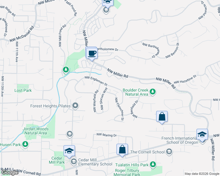map of restaurants, bars, coffee shops, grocery stores, and more near 9719 Northwest Fleischner Street in Portland