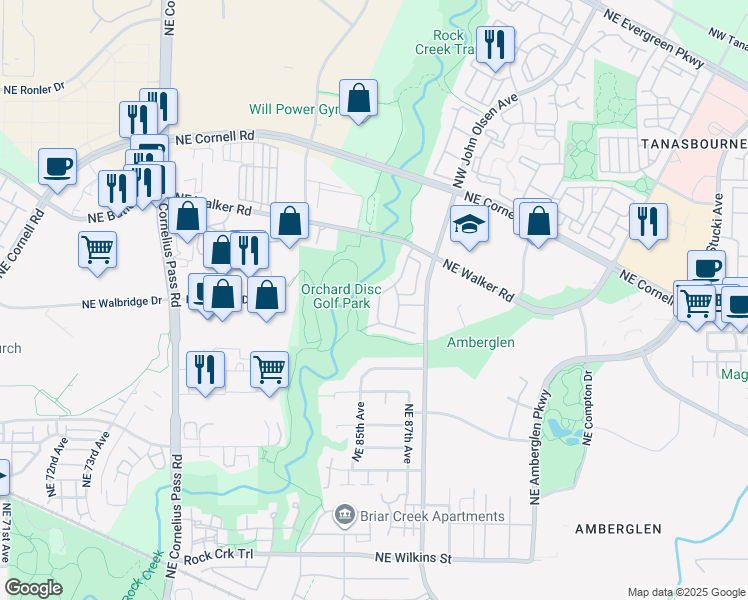 map of restaurants, bars, coffee shops, grocery stores, and more near 2125 Northwest Sheffield Avenue in Hillsboro