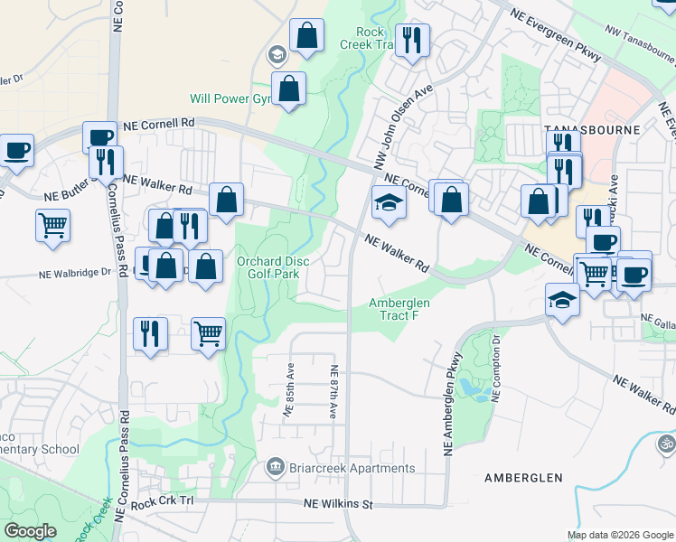 map of restaurants, bars, coffee shops, grocery stores, and more near 2144 Northeast Redelfs Way in Beaverton