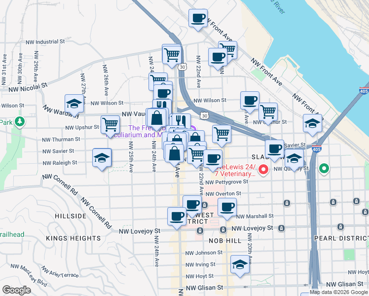 map of restaurants, bars, coffee shops, grocery stores, and more near in Portland