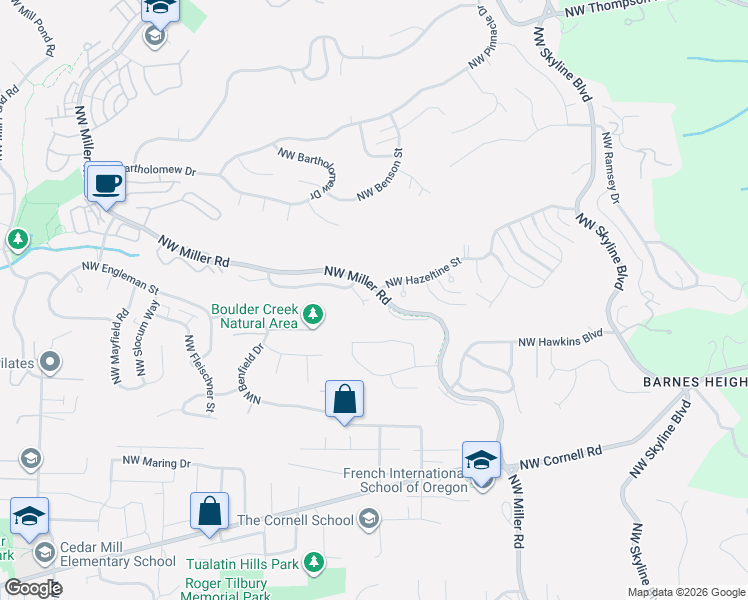 map of restaurants, bars, coffee shops, grocery stores, and more near 8735 Northwest Hazeltine Street in Portland