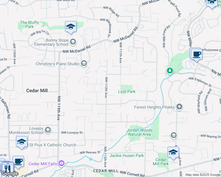 map of restaurants, bars, coffee shops, grocery stores, and more near 2181 Northwest 111th Avenue in Portland