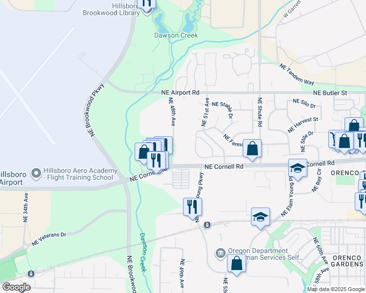 map of restaurants, bars, coffee shops, grocery stores, and more near 1400 Northeast 48th Avenue in Hillsboro