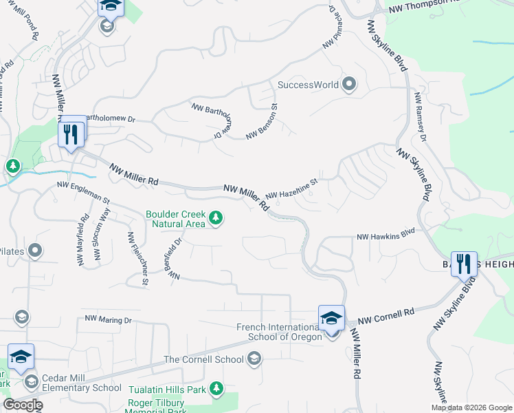map of restaurants, bars, coffee shops, grocery stores, and more near 8735 Northwest Hazeltine Street in Portland