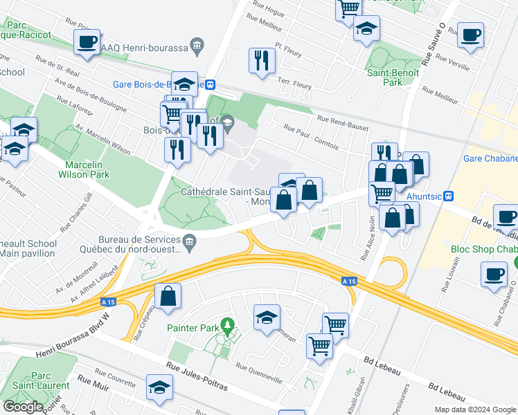 map of restaurants, bars, coffee shops, grocery stores, and more near 10284 Rue Romuald Trudeau in Montréal