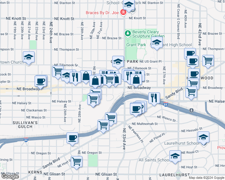 map of restaurants, bars, coffee shops, grocery stores, and more near in Portland