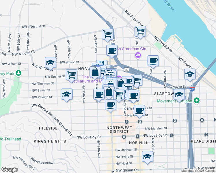 map of restaurants, bars, coffee shops, grocery stores, and more near in Portland
