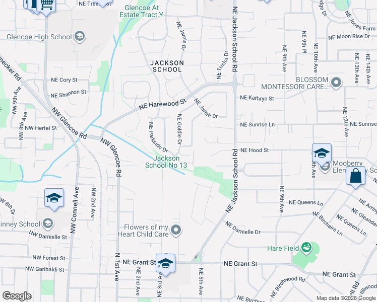 map of restaurants, bars, coffee shops, grocery stores, and more near 519 Northeast Geraldine Drive in Hillsboro