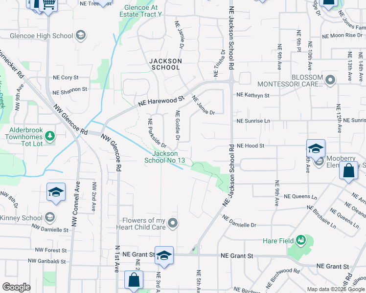 map of restaurants, bars, coffee shops, grocery stores, and more near 519 Northeast Geraldine Drive in Hillsboro
