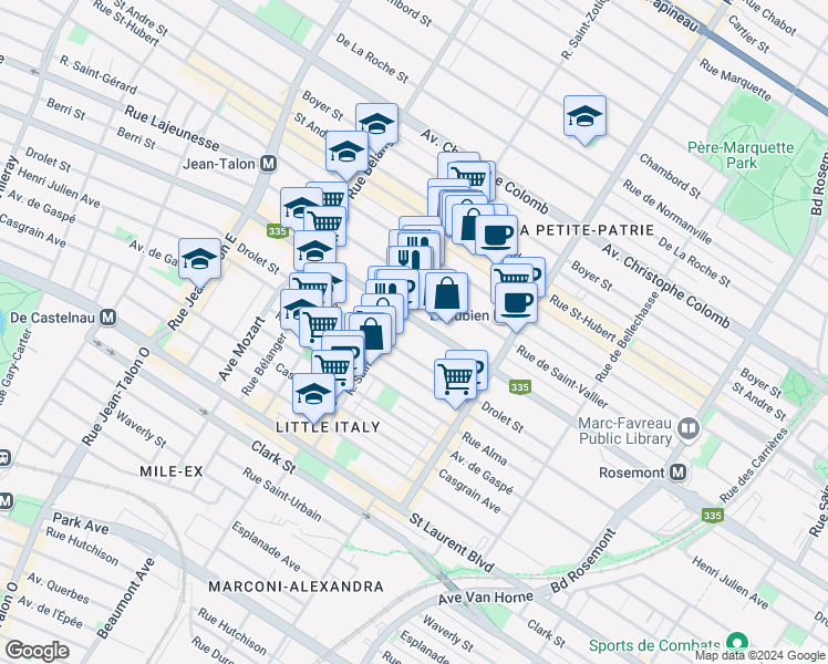 map of restaurants, bars, coffee shops, grocery stores, and more near 6662 Rue Saint-Denis in Montréal